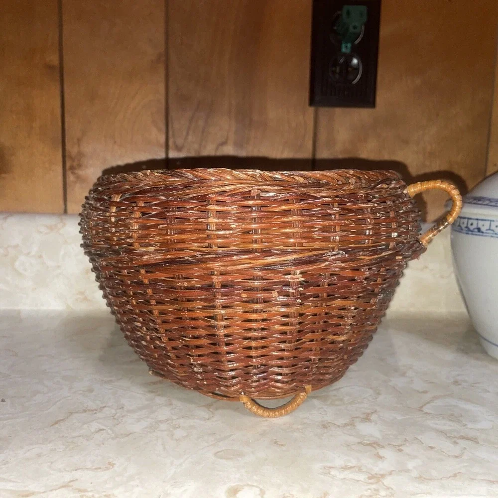 Vintage‎ Footed Wicker Basket With Two Handles
